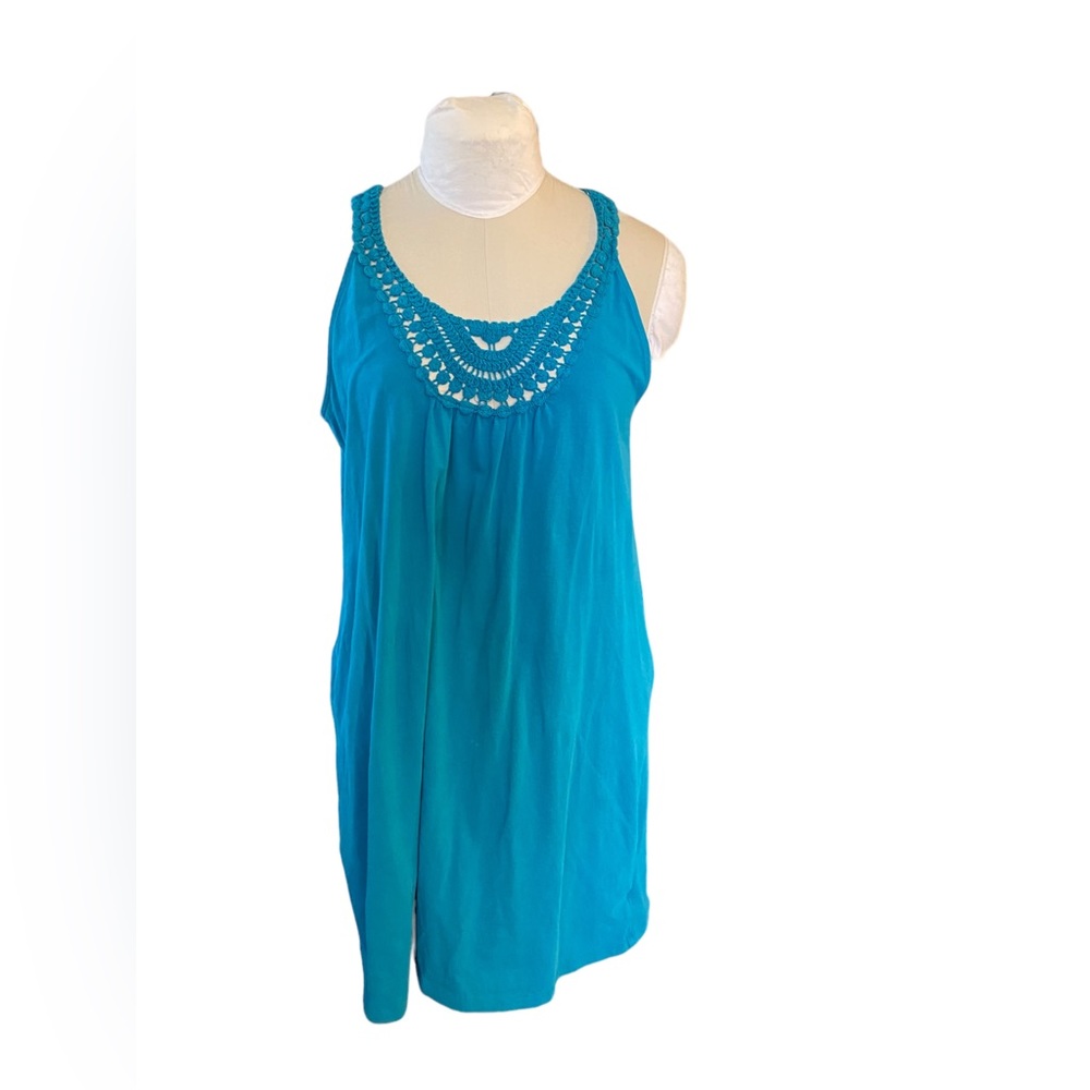 Joe Fresh 100% Cotton turquoise tunic with crochet yoke dress